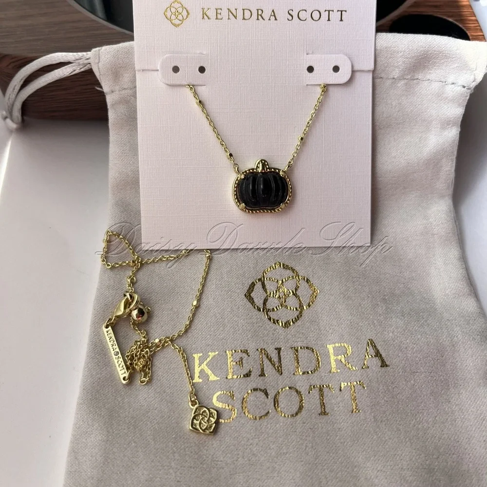 🎃✨Kendra Scott Pumpkin Black Gold Plated Short Pendant Necklace New 🎃✨